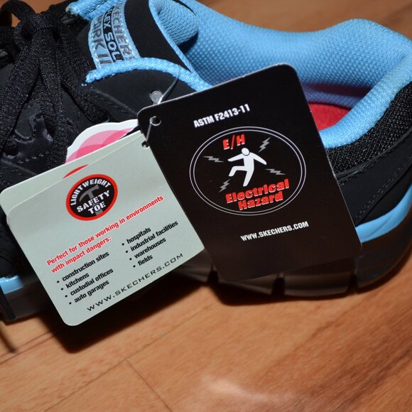 Skechers Work NWT Synergy Sandlot Alloy Toe Black/Teal Lace up Work shoes, 9 - Picture 11 of 15